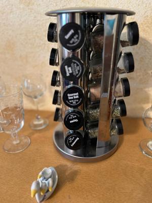 PORCELAIN DUCK MEASURING SPOONS, LAZY SUSAN SPICE RACK, WINE GLASSES AND MORE!