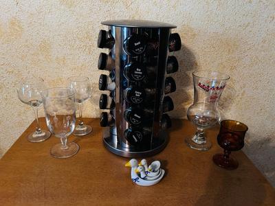 PORCELAIN DUCK MEASURING SPOONS, LAZY SUSAN SPICE RACK, WINE GLASSES AND MORE!