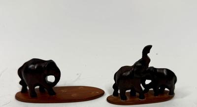 Small Vintage Carved Wood Elephants on Bases