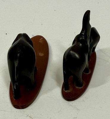 Small Vintage Carved Wood Elephants on Bases