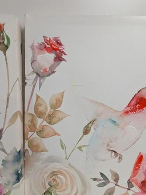 Pair Of Hummingbird Paintings On Canvas 19 3/4" x 19 3/4"