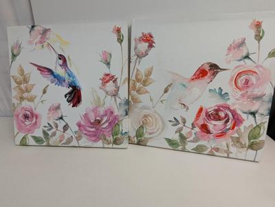 Pair Of Hummingbird Paintings On Canvas 19 3/4" x 19 3/4"