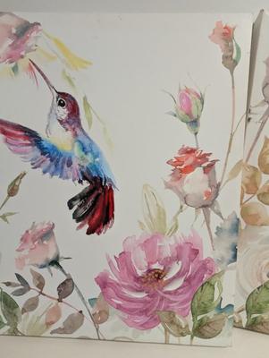 Pair Of Hummingbird Paintings On Canvas 19 3/4" x 19 3/4"