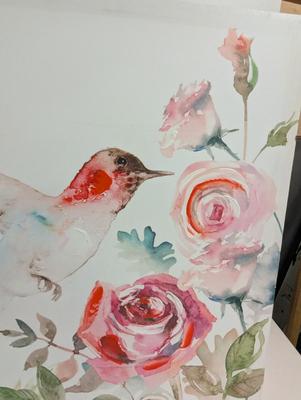 Pair Of Hummingbird Paintings On Canvas 19 3/4" x 19 3/4"