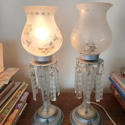 Pair Vintage Table Lamps w Crystal Prisms