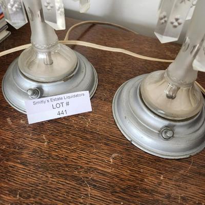 Pair Vintage Table Lamps w Crystal Prisms