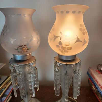 Pair Vintage Table Lamps w Crystal Prisms