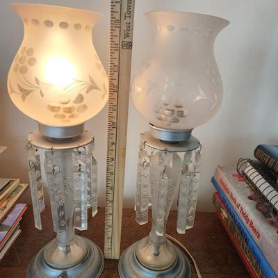 Pair Vintage Table Lamps w Crystal Prisms