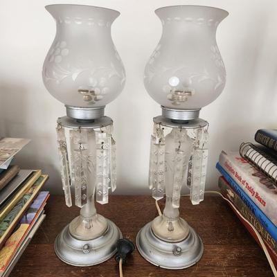 Pair Vintage Table Lamps w Crystal Prisms