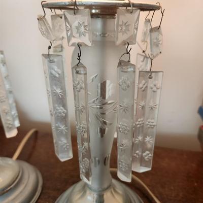 Pair Vintage Table Lamps w Crystal Prisms