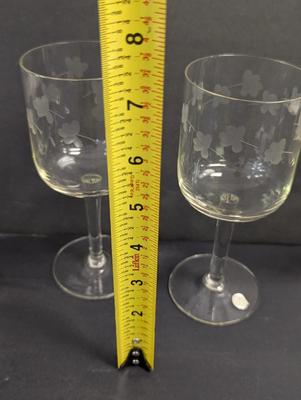 Vintage Etched Flowers Crystal Wine Glasses Mid-Century Modern Made In Romania