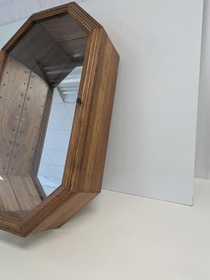 Wooden Octagon Home Decor Mirror Display Cabinet With Glass Shelves