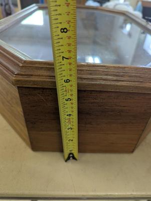 Wooden Octagon Home Decor Mirror Display Cabinet With Glass Shelves