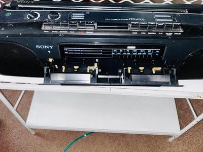 THROWBACK SONY CFS-W303 RADIO, METAL STAND AND CASSETTE TAPES