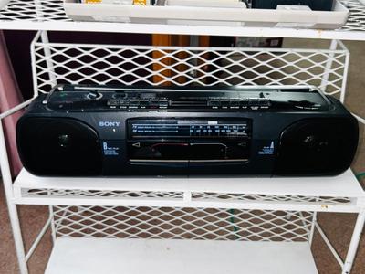 THROWBACK SONY CFS-W303 RADIO, METAL STAND AND CASSETTE TAPES