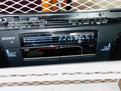 THROWBACK SONY CFS-W303 RADIO, METAL STAND AND CASSETTE TAPES