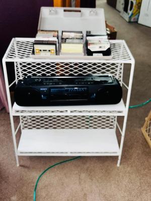 THROWBACK SONY CFS-W303 RADIO, METAL STAND AND CASSETTE TAPES