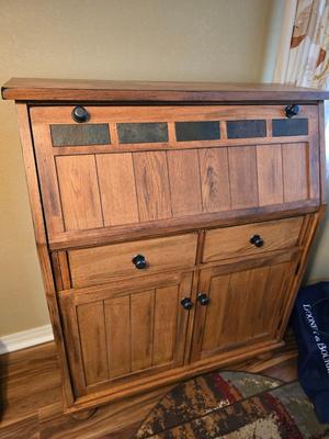 Beautiful Mission-Style Secretary Desk / Cabinet with Slate Inlay