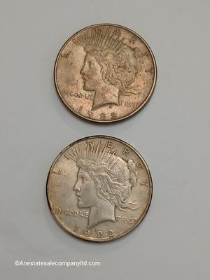 Two 1922 Peace Silver Dollars