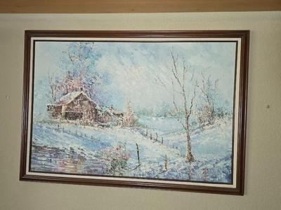 Vintage Winter Landscape Oil Painting