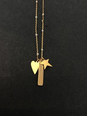 Dainty gold tone heart, star charm necklace