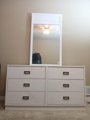 Modern White 6-Drawer Dresser with Mirror