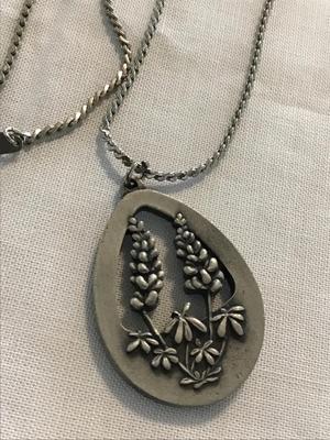Floral Oval Pewter Pendant with Chain