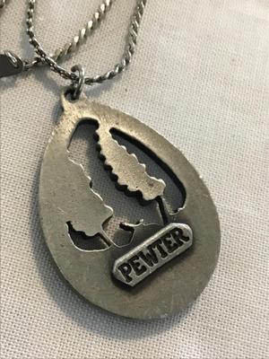 Floral Oval Pewter Pendant with Chain