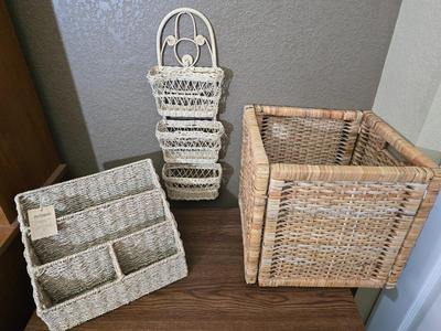 Lot of 3 Wicker Storage Baskets – Wall & Desk Organizers