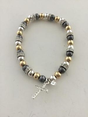 9W marked cross beaded stretchy bracelet