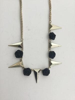 Gold tone black floral fashion necklace