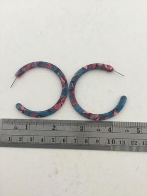Blue and pink swirl hoop earrings