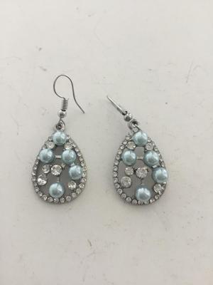 Silver tone light blue dangle fashion earrings