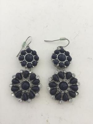 Flower dangle navy colored earrings