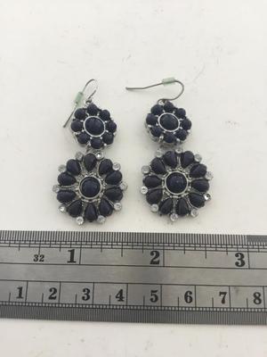 Flower dangle navy colored earrings