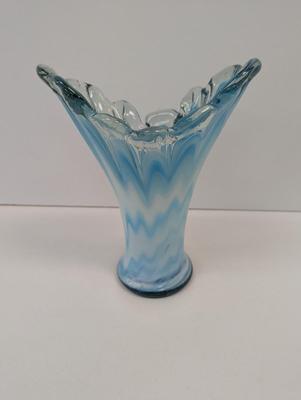 Vintage Swung Glass Hand Blown Blue White Approx 9 1/4" Tall