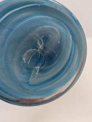 Vintage Swung Glass Hand Blown Blue White Approx 9 1/4" Tall