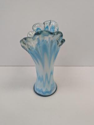 Vintage Swung Glass Hand Blown Blue White Approx 9 1/4" Tall