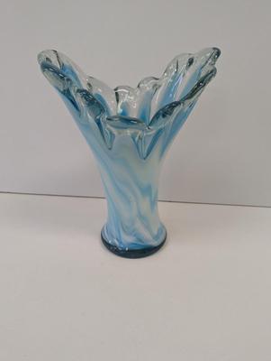 Vintage Swung Glass Hand Blown Blue White Approx 9 1/4" Tall
