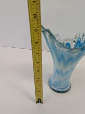 Vintage Swung Glass Hand Blown Blue White Approx 9 1/4" Tall