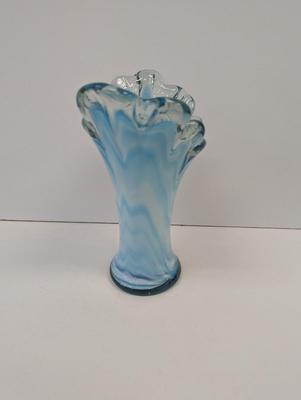 Vintage Swung Glass Hand Blown Blue White Approx 9 1/4" Tall
