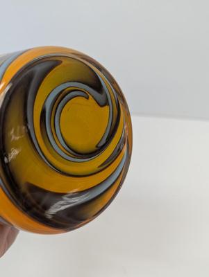 Multi Colored Orange Blue Black Murano Style Hand Blown Vase Approx 10" Tall
