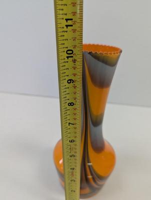 Multi Colored Orange Blue Black Murano Style Hand Blown Vase Approx 10" Tall