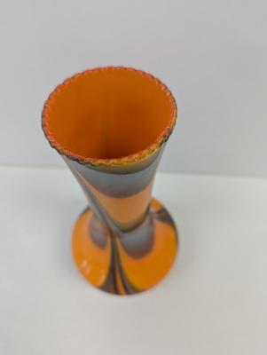Multi Colored Orange Blue Black Murano Style Hand Blown Vase Approx 10" Tall