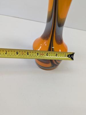 Multi Colored Orange Blue Black Murano Style Hand Blown Vase Approx 10" Tall