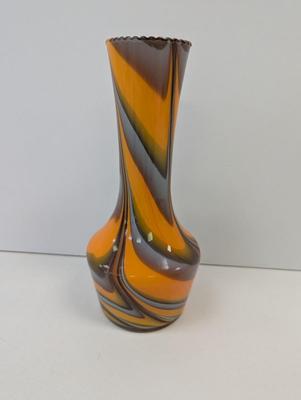 Multi Colored Orange Blue Black Murano Style Hand Blown Vase Approx 10" Tall