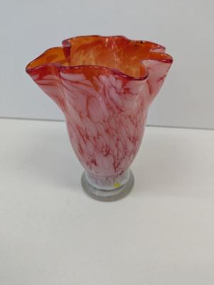 Vintage Hand Blown Orange White Hankerchief Vase 5 1/2" Tall