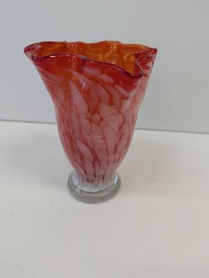 Vintage Hand Blown Orange White Hankerchief Vase 5 1/2" Tall