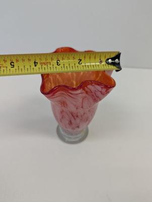 Vintage Hand Blown Orange White Hankerchief Vase 5 1/2" Tall