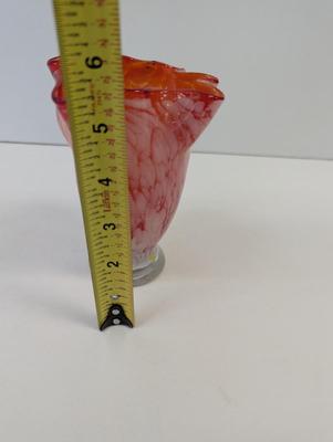 Vintage Hand Blown Orange White Hankerchief Vase 5 1/2" Tall
